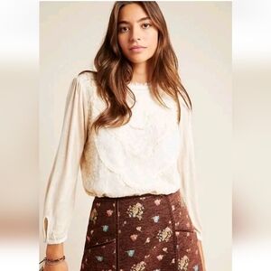 Anthropologie Tiny Finja Embroidered Romantic Bib Boho Blouse